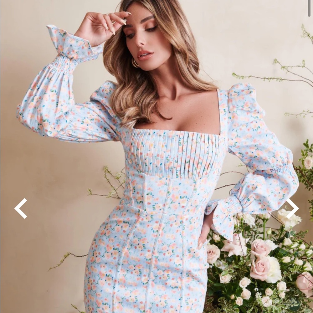 Balloon sleeve mini dress in blue floral by Lavish Alice size Us 4